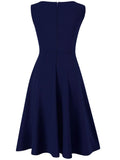 Womens Sleeveless Elegant Summer Work Office A-Line Vintage Front Zipper Business Casual Party Slim Fit And Flare Swing Dress