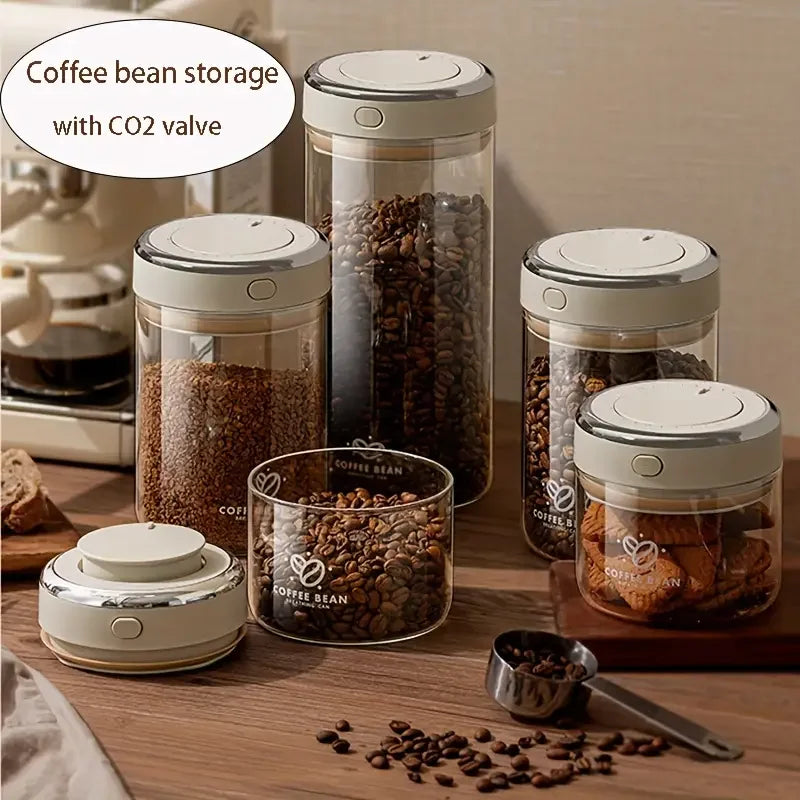 500/1100/1700 Coffee Beans Vacuum Sealed Tank Glass Food Storage Jars with CO2 Valve Household Moisture-proof Airtight Container