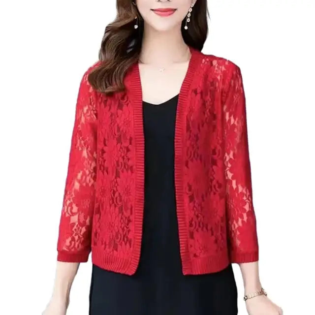 Moda feminina verão renda cardigan sheer m a 4xl feminino curto renda cardigan senhoras verão topo cobrir