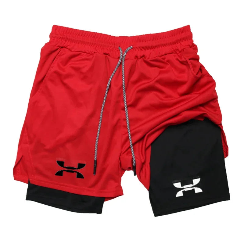 Pantalones cortos deportivos 2 en 1 para hombre, de secado rápido, para entrenamiento, gimnasio, fitness, correr, verano, FD22273300