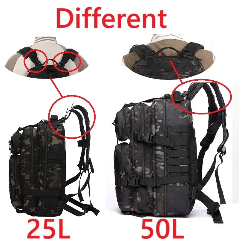 25L/50L Sturdy Nylon Waterproof Tactical Sports Trekking Fishing Hunting Camping Hiking Bag Backpack Outdoor Rucksacks