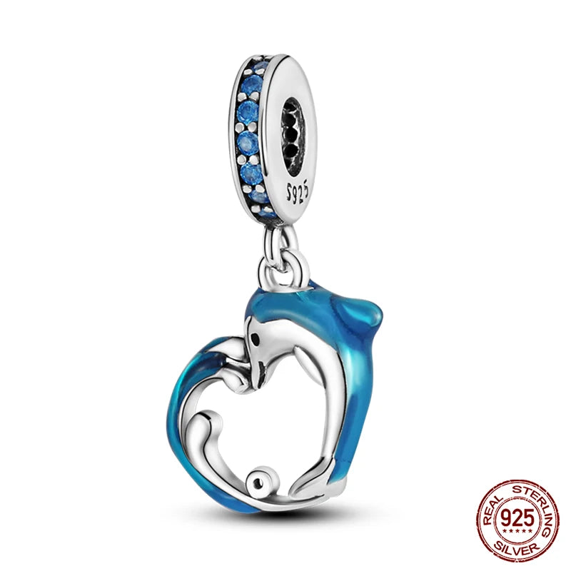 Ocean Series - Original Genuine 925 Sterling Silver Turtle Crab Mermaid Charm Beads Suitable for 3mm Bracelet DIY Making Pendant