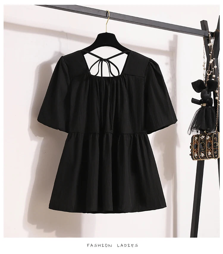 Plus Size Shirts & Blouses Women Summer 2025 New Arrival Korean Fashion Tops Short Puff Sleeve Loose Sweet Blouse Woman L-4XL
