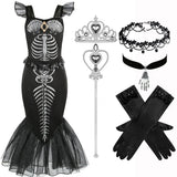 Halloween New Horror Skeleton Little Mermaid Costume Ariel Princess Black Skeleton Fishtail Dress Holiday Special Dress