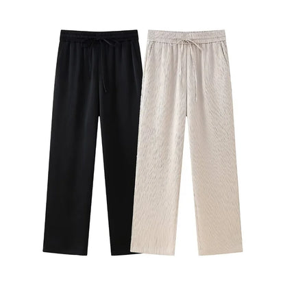 Conjunto de chaqueta y pantalón de traje cruzado con efecto arrugado para mujer, primavera y verano 2024, estilo europeo y americano