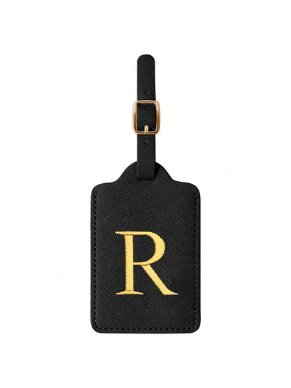 PU Leather Luggage Tag for Travel - Durable Suitcase ID Tag with Privacy Cover & Name Card Slot (A-Z) liu
