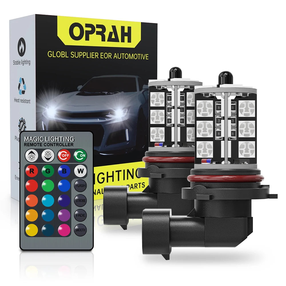 2pcs LED Fog Light H8 H11 H3 H7 5050SMD 9005 Hb3 H27 880 881 RGB Colorful 5050 H1 Bulbs Car Front Fog Lights Remote 12V White