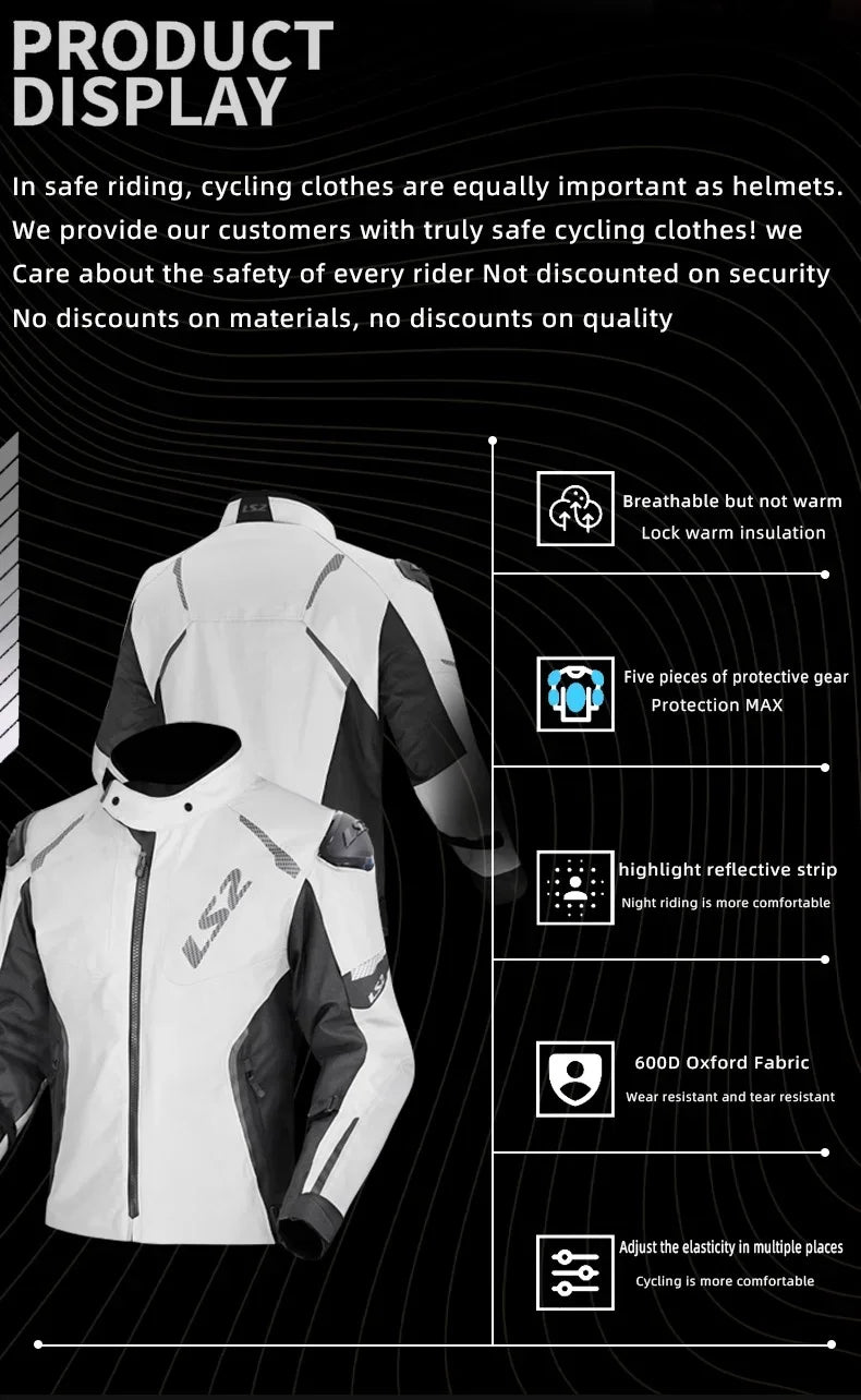LS2 Winter Waterproof Motorcycle Jacket Men Women CE Certified Riding Jacket Warm Protective Gear with Removable Thermal Liner