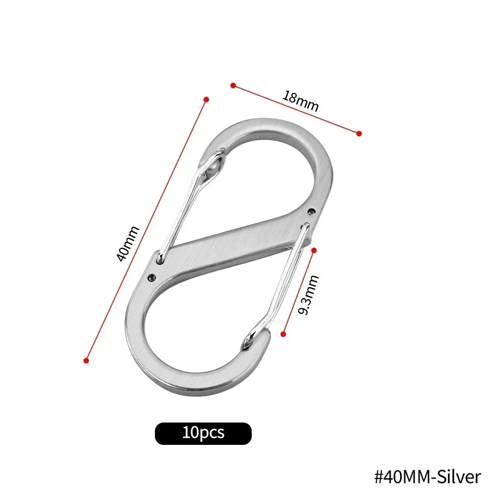 10Pcs S Type Mini Keychain Hook Stainless Steel Carabiner With Lock Anti-Theft Outdoor Camping Backpack Buckle Key-Lock Tool