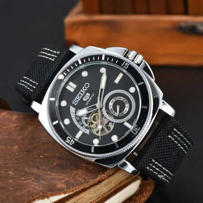 Relojes mecánicos automáticos AAA+ para hombre SEIKO, diseño deportivo, multifunción, correa de cuero, resistente al agua, para uso diario.