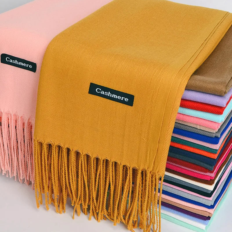 Bufanda multiusos de imitación de cachemira cepillada de color sólido, gruesa, larga, con borlas, para invierno, para niña