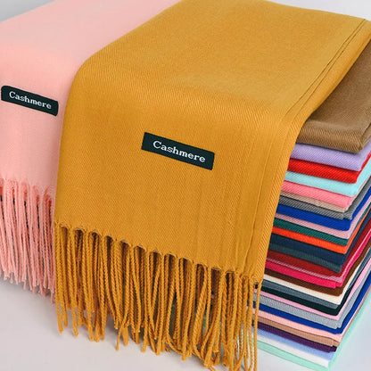 Bufanda multiusos de imitación de cachemira cepillada de color sólido, gruesa, larga, con borlas, para invierno, para niña
