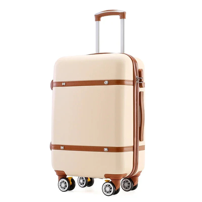 Rolling Luggage Set Women's Fashion Combination Lock Travel Suitcase Set Universal Cosmetic Bag Retro 2-Piece Trolley Luggage Set