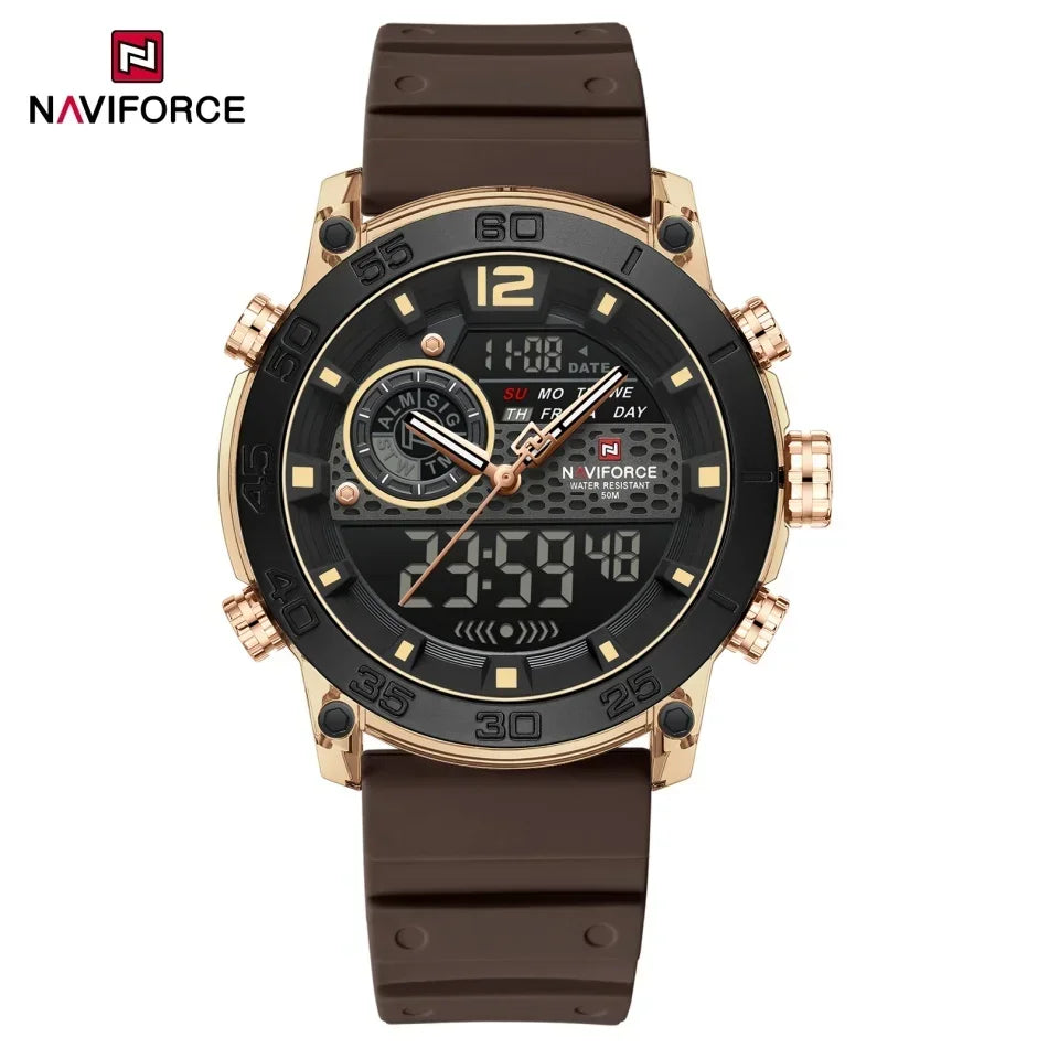 NAVIFORCE NF6104 Men's Lightweight Sports Wrist Watch Dual Display Time Night Light Watches Boy's Quartz Stopwatch
