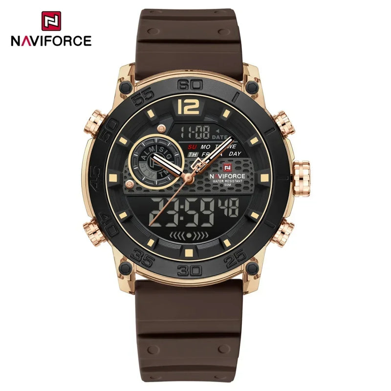 NAVIFORCE NF6104  Men's Lightweight Sports Wrist Watch Dual Display Time Night Light Watches Boy's Quartz  Stopwatch