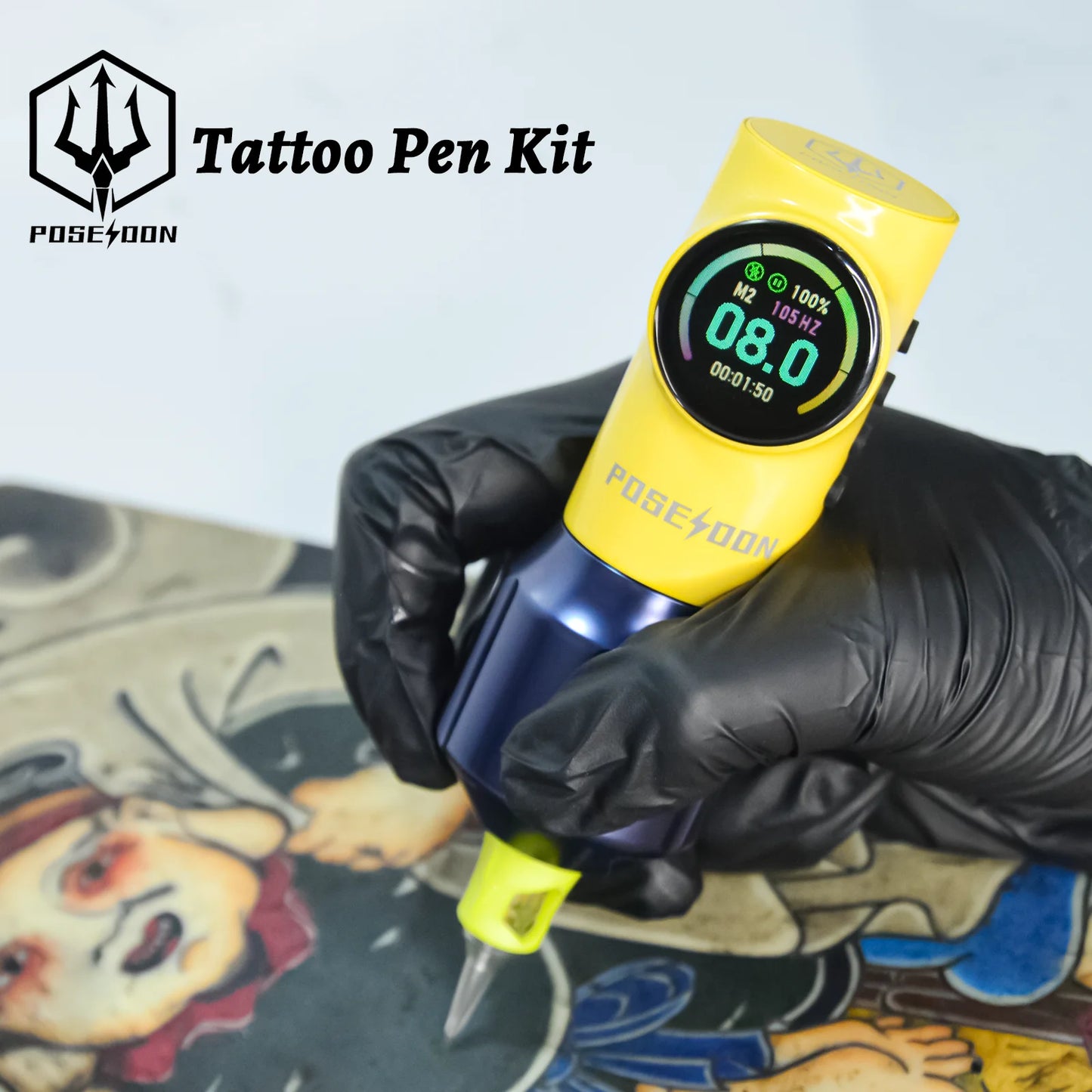 Kit de pistola de tatuaje POSEIDON-Yellow para máquina de maquillaje permanente, pluma, fuente de alimentación, nuevo y de alta calidad. 