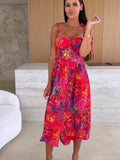 Summer Fashion Sleeveless Women Sling Dress Print Elegant Casual Long Party Evening Dress