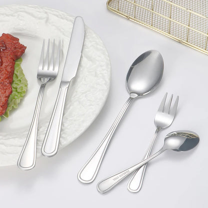 Juego de cubiertos de acero inoxidable de 6/30 Uds., cuchillo para carne y tenedor, tenedor y cuchara de postre, de alta gama, adecuado para restaurantes y hoteles