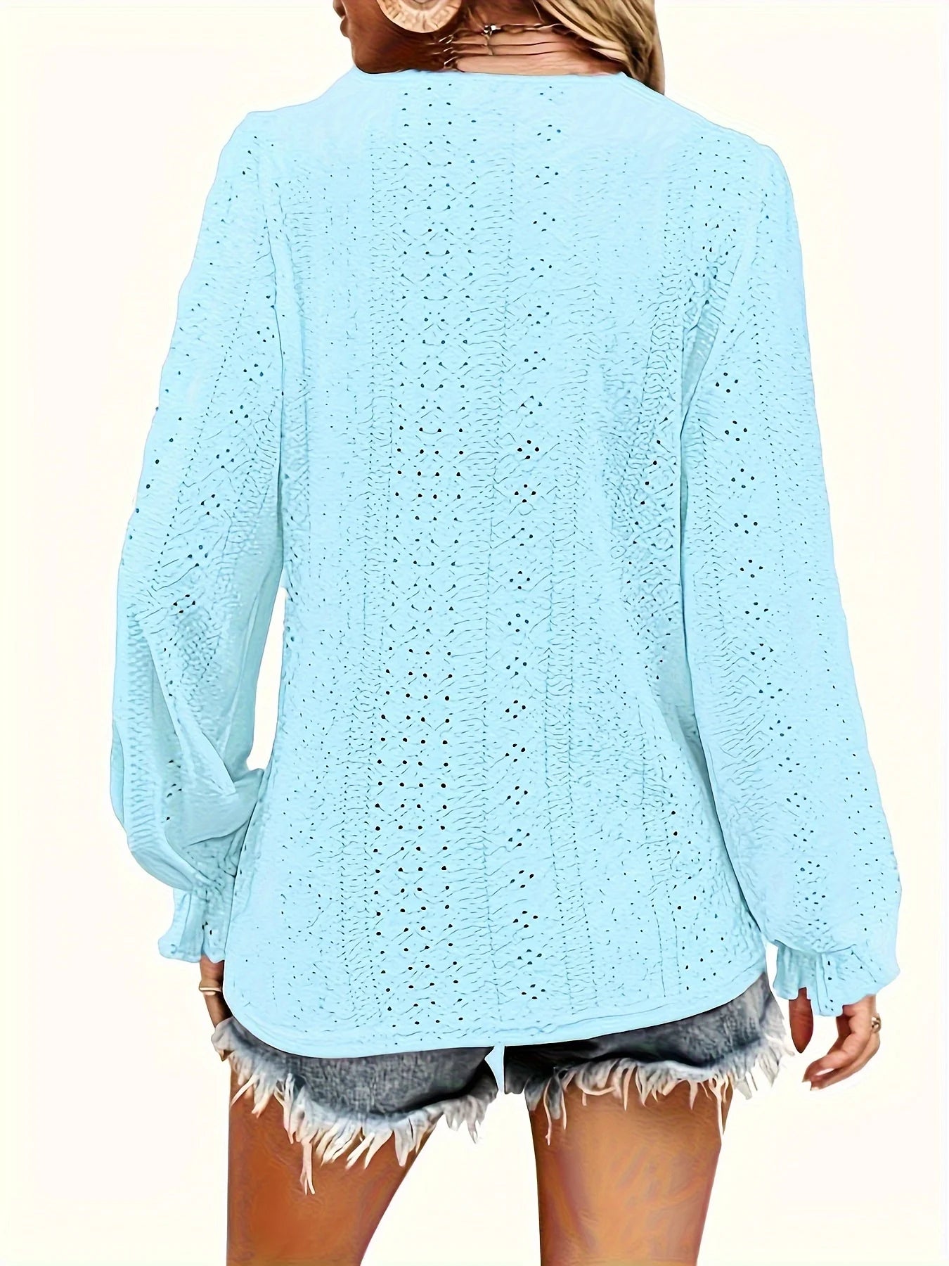 Camiseta informal de manga larga con cuello en V y botones decorativos de talla grande para primavera y otoño, ropa de mujer de talla grande. 