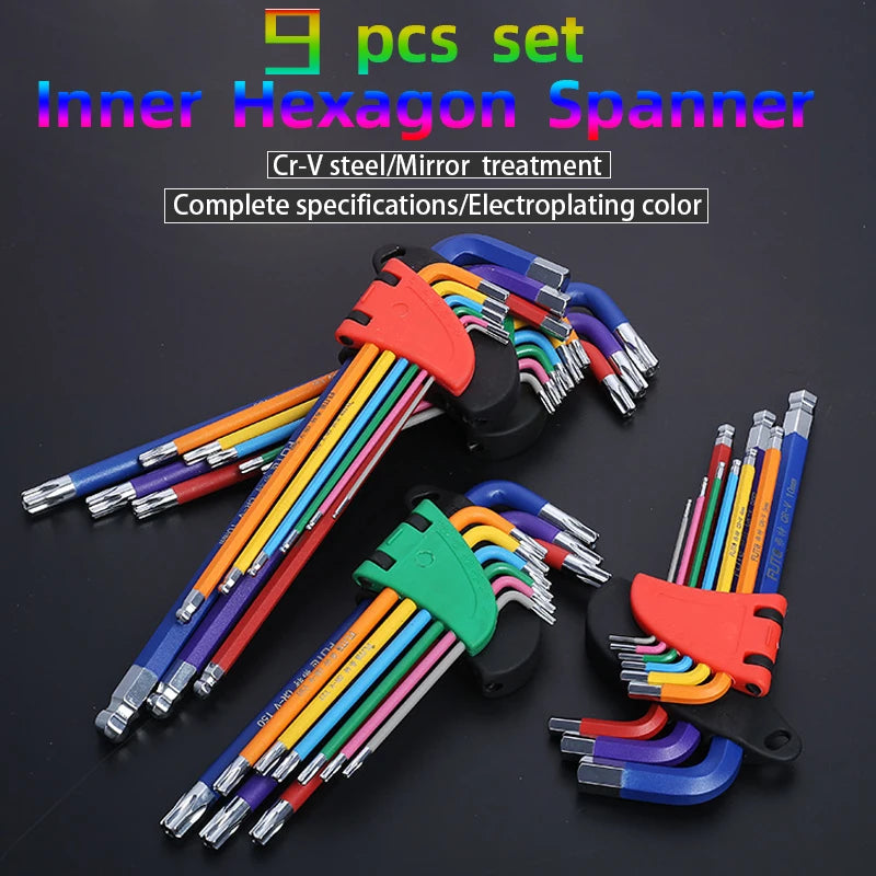 FUTE Allen Key Set L Wrench Kit for Allen Screw 9PCS Long Arm Hex Key Set 1.5mm To 10mm Hex Spanner Hand Tools Bicycle Repair