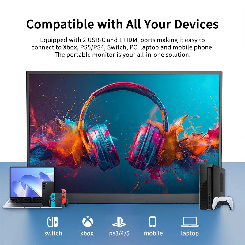 HGFRTEE 100%sRGB 10.5 inch Portable Monitor 1280P 420Cd/m ² Second screen For Laptop Mac Xbox PS4/5 Switch PC Extension Display
