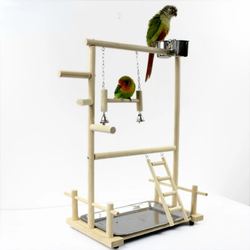 Wooden Parrot Play Stands, Bird Swing Tray Cup Toys, 53x23x36cm Hanging Ladder Bridge for Park Style Climbing Cage