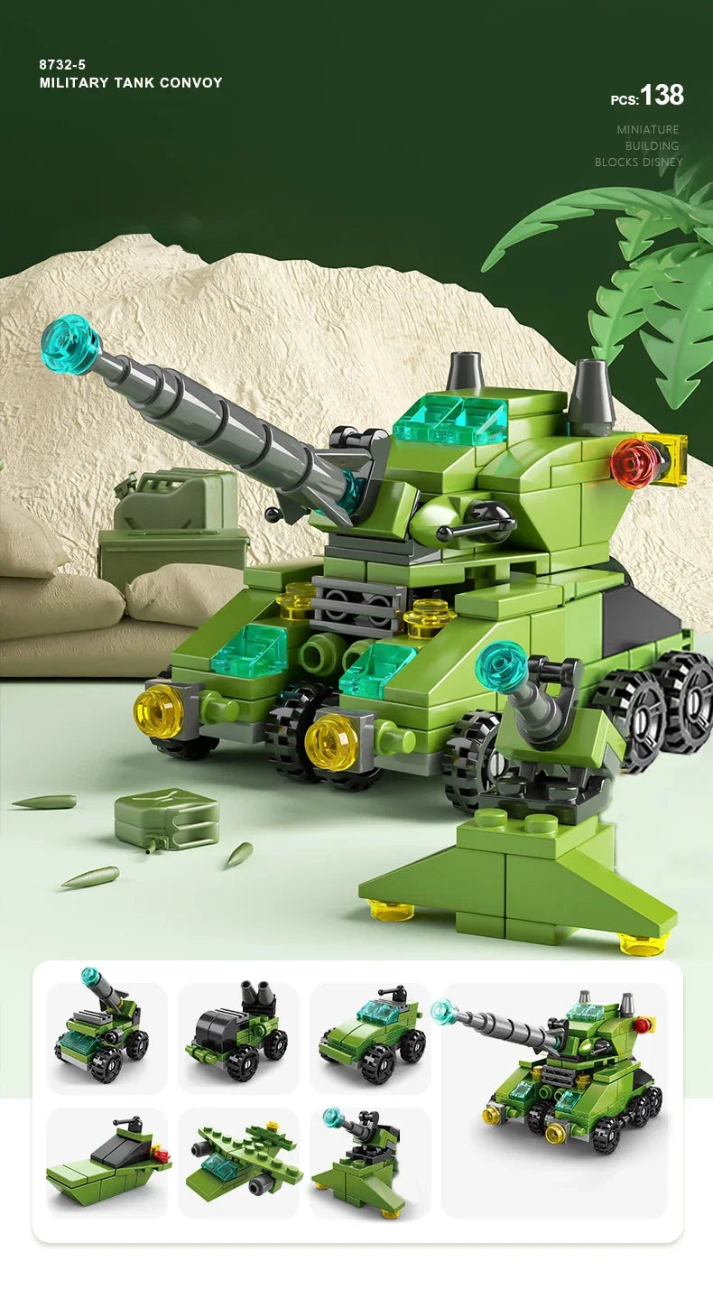 6IN1 Building Blocks City Fire Car Police Truck Engineering Crane Tank Helicopter Bricks Set Toys for Children Kids