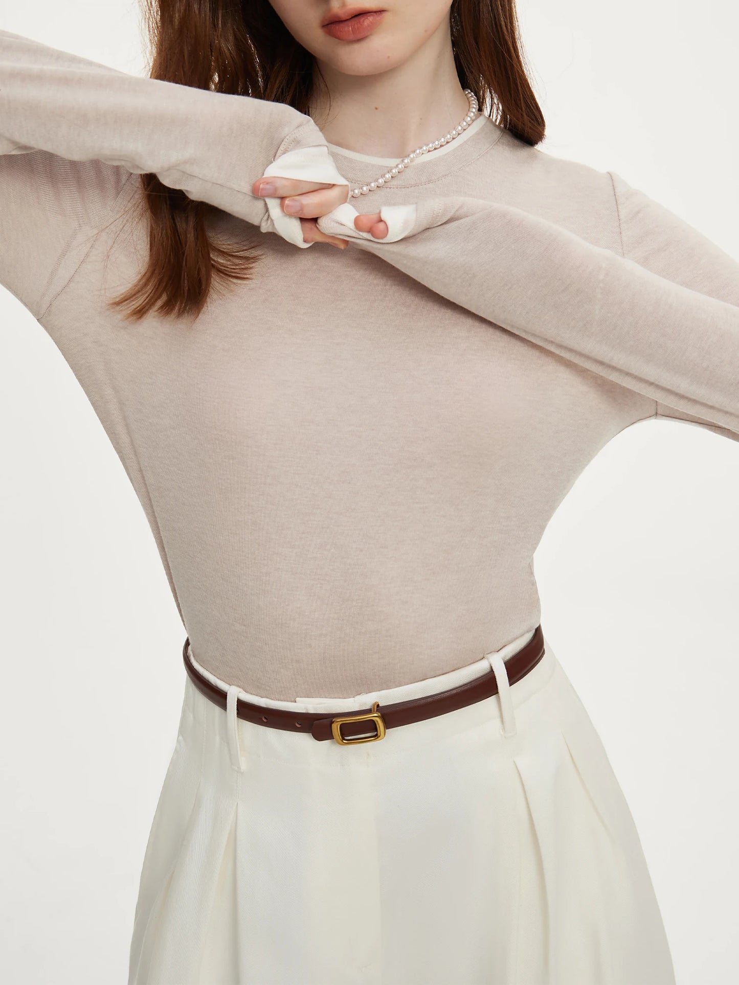 Suéter FSLE de manga larga para mujer, 19,1 % lana, suave y fino, para oficina, otoño, 24FS13096