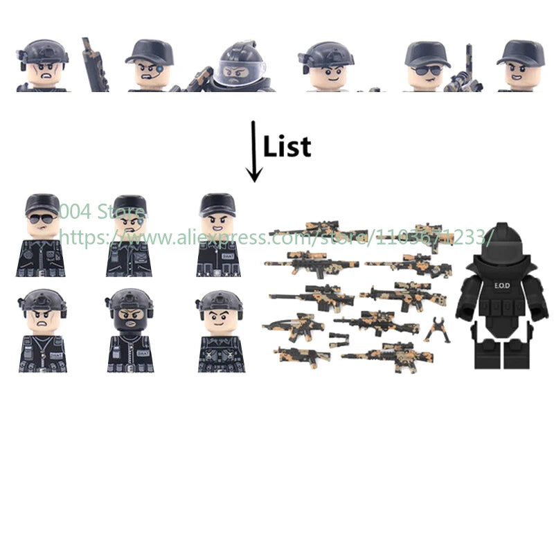 Military Special Forces Action Figure Building Blocks Ghillie Suit Weapons Sniper SWAT Ghost KSK Police Bandit Boy Toy Gift F029