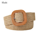 Bohemian Braided Belts for Women Summer Patchwork Straw Woven Belt Wide Waistband Fashion Female Square Buckle Waist Belt