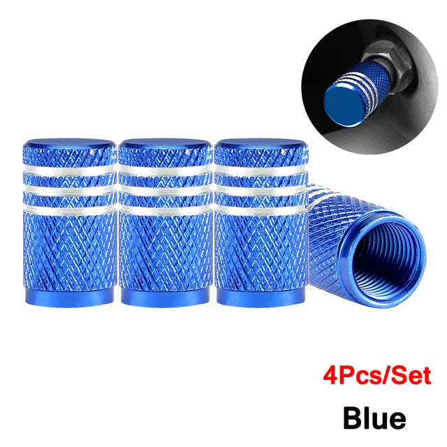 Dsycar 4pcs prata pneu de carro válvula hastes cap knurling estilo pneu tampa da válvula de alumínio haste da roda do pneu tampa da válvula de ar para nós schrader