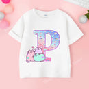 Pusheens-manga curta t-shirt para as meninas de a a z, anime gato, roupas de verão, esporte ao ar livre, novo, presente para as crianças, venda especial