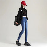 Women's Thermal Jeans Winter Snow Warm Plush Stretch Jeans Lady Skinny Thick Fleece Denim Long Pants Retro Blue Pencil Trousers