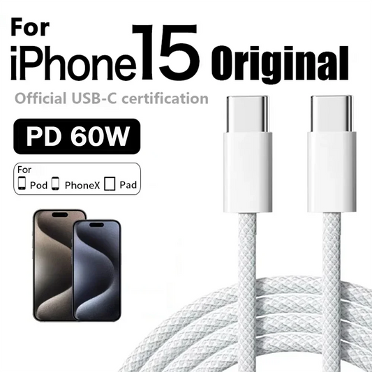 Cargador rápido original PD de 60 W, cable USB C a tipo C de 6 A para Apple iPhone 15/16 Pro MAX, carga rápida para Samsung S24 y Xiaomi.