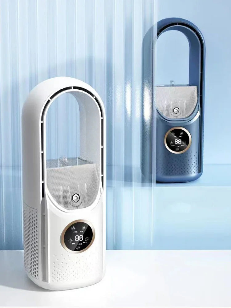 Portable USB Air Cooler Leafless Electric Desktop Fan 6 Speed Silent Timer Air Conditioner Cooling Humidifier Conditioning Fan