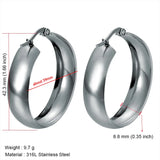 Stainless Steel Earrings for Women, Simple Plain Round Earrings, Gold Color, Wide Fashion Jewelry, Party Gift, 21mm, 31mm, 39mm Width