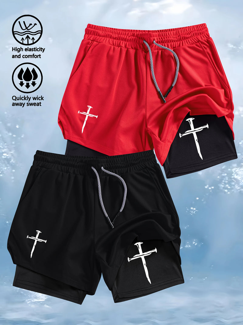 Quick-Dry Men's Training Shorts Elastic Waistband Drawstring Breathable Moisture-Wicking Athletic Shorts