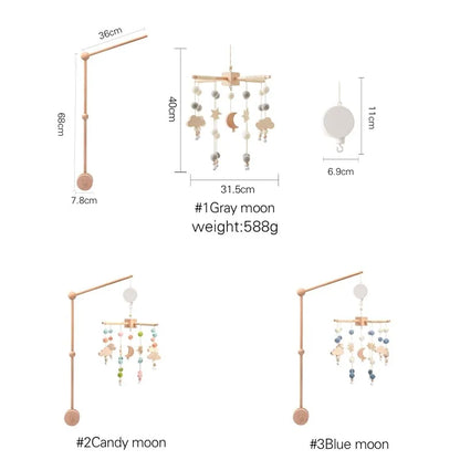 Crib Mobile Bed Bell Wooden Baby Rattles Soft Felt Cartoon Animal Bed Bell Newborn Music Box Hanging Toy Crib Bracket Baby Gifts