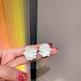 White Camellia Acrylic Flower Earrings for Women, Fashion Temperament, Fairycore Earring, Wedding Party Jewelry, Wholesale