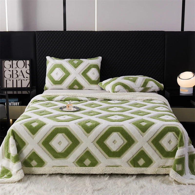 Flannel Warmth Autumn Winter Blanket Keep Warm Comfortable Jacquard King Size Blankets Skin Friendly Geometric Nap Comforter