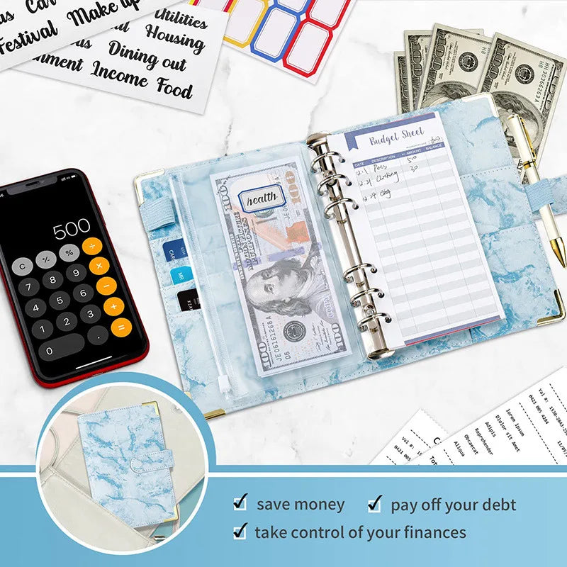 New A6 Budget Plan Notebook Cash Envelope Saving Money 6-Hole Binder for Financial Management A6 Loose-Leaf Notebook Binder
