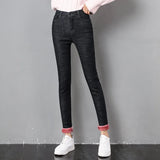 2023 Mujeres Jeans Térmicos Invierno Nieve Cálido Felpa Elástico Jeans Señora Skinny Espesar Polar Denim Pantalones Largos Retro Lápiz Pantalones