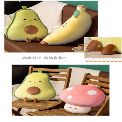 Peluche de aguacate, plátano, zanahoria y hongo, para dormir, cama, sofá, regalo de cumpleaños, nueva idea