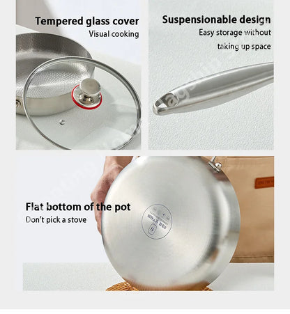 Titanium Stainless Steel Frying Pan Nonstick Wok Uncoated Pot Egg Steak Skillet Home Induction Cooker Gas Stove Kitchen Cookware