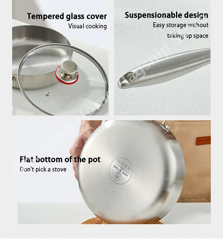 Titanium Stainless Steel Frying Pan Nonstick Wok Uncoated Pot Egg Steak Skillet Home Induction Cooker Gas Stove Kitchen Cookware