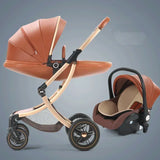 Cochecito de bebé 3 en 1, de lujo, con asiento para el coche, de piel sintética, con diseño de cáscara de huevo y paisaje alto.
