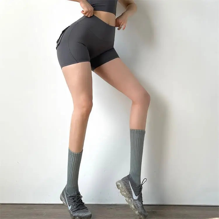 TRY TO BN - Pantalones cortos deportivos para mujer, con bolsillos, cintura alta, sexys, para gimnasio, entrenamiento, push up, pantalones cortos de ciclista, mallas de ciclismo para fitness