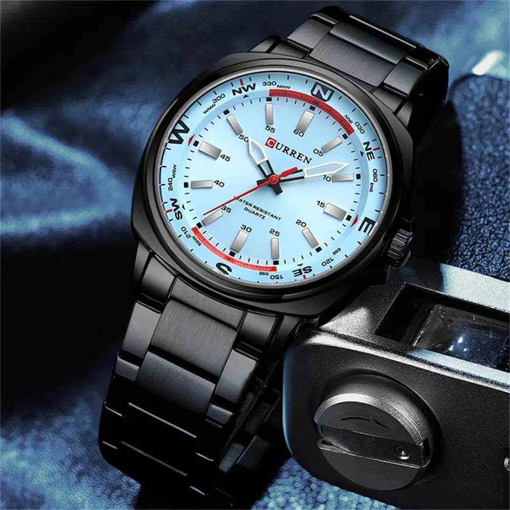 CURREN 8455 Men's Quartz Watch Large Dial Waterproof Stainless Steel Strap Casual Business Elegant Watches for Men Reloj Hombre