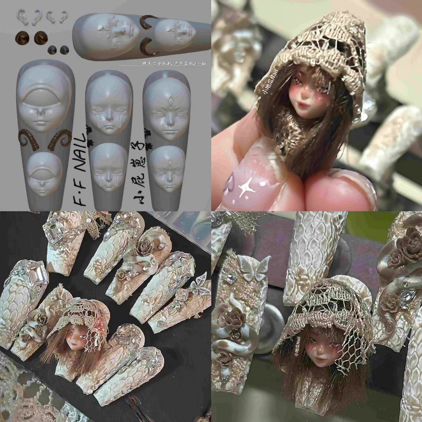 1pc  Snake Flamingo Jellyfish Dragon Dtream 3D Acrylic Mold  Nail Art DIY  Silicone  Nail Art Templates Nails Mold
