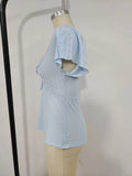 2026 Women Y2k Summer Tops V-Neck Drawstring Sexy Lace Up Short Sleeve Solid Color Shirts Female Elegant Casual Fashion Blouses